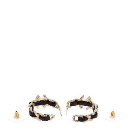Chanel Lambskin CC Chain Hoop Earrings Matte Gold Black 3 of 5