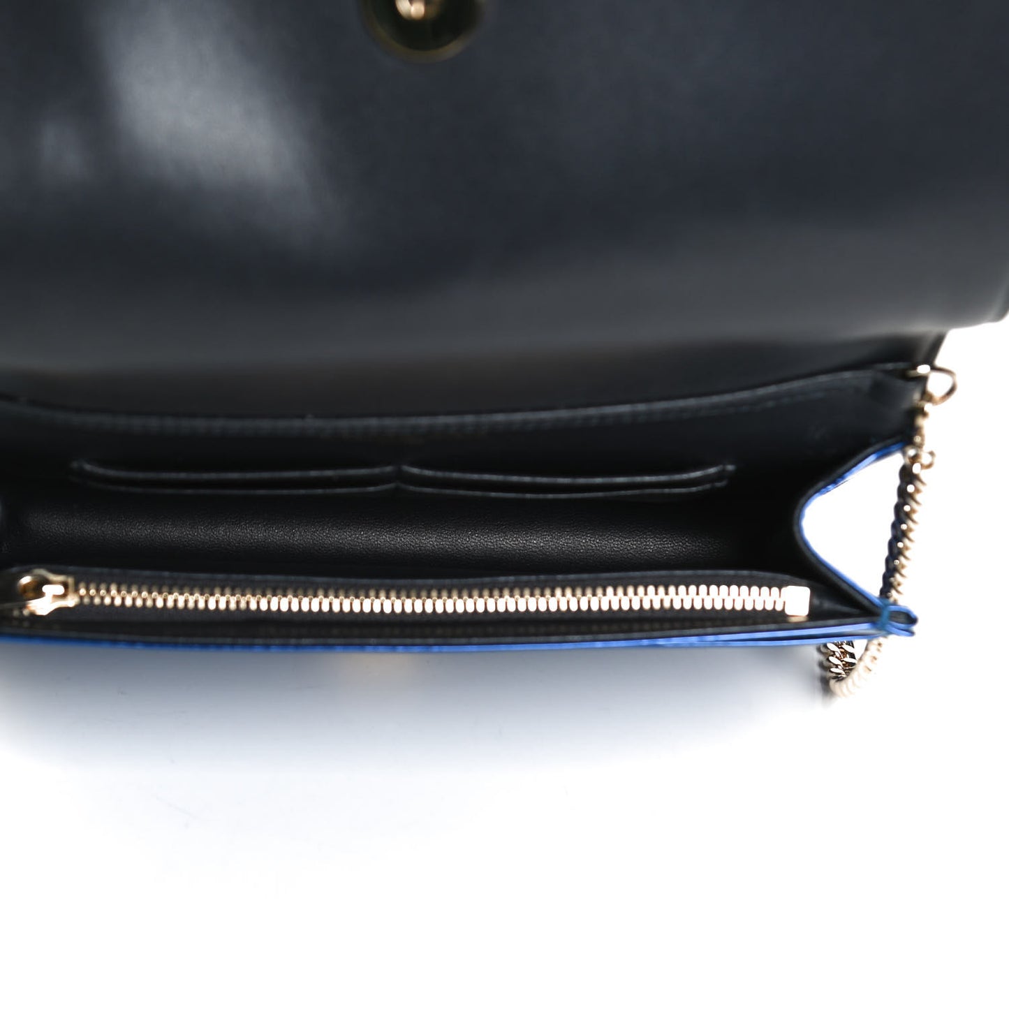 Metallic Patent Micro-Cannage Diorama Wallet on Chain Pouch Mirror Blue