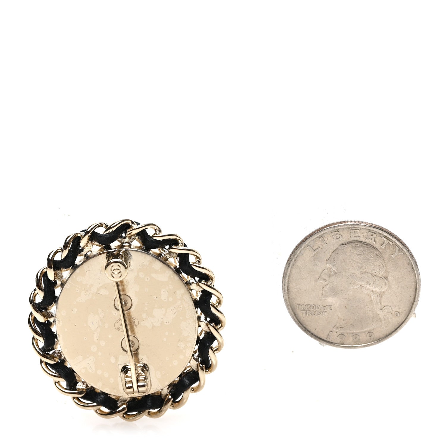 Chanel Metal Lambskin Denim CC Brooch Gold Blue Black 2 of 4