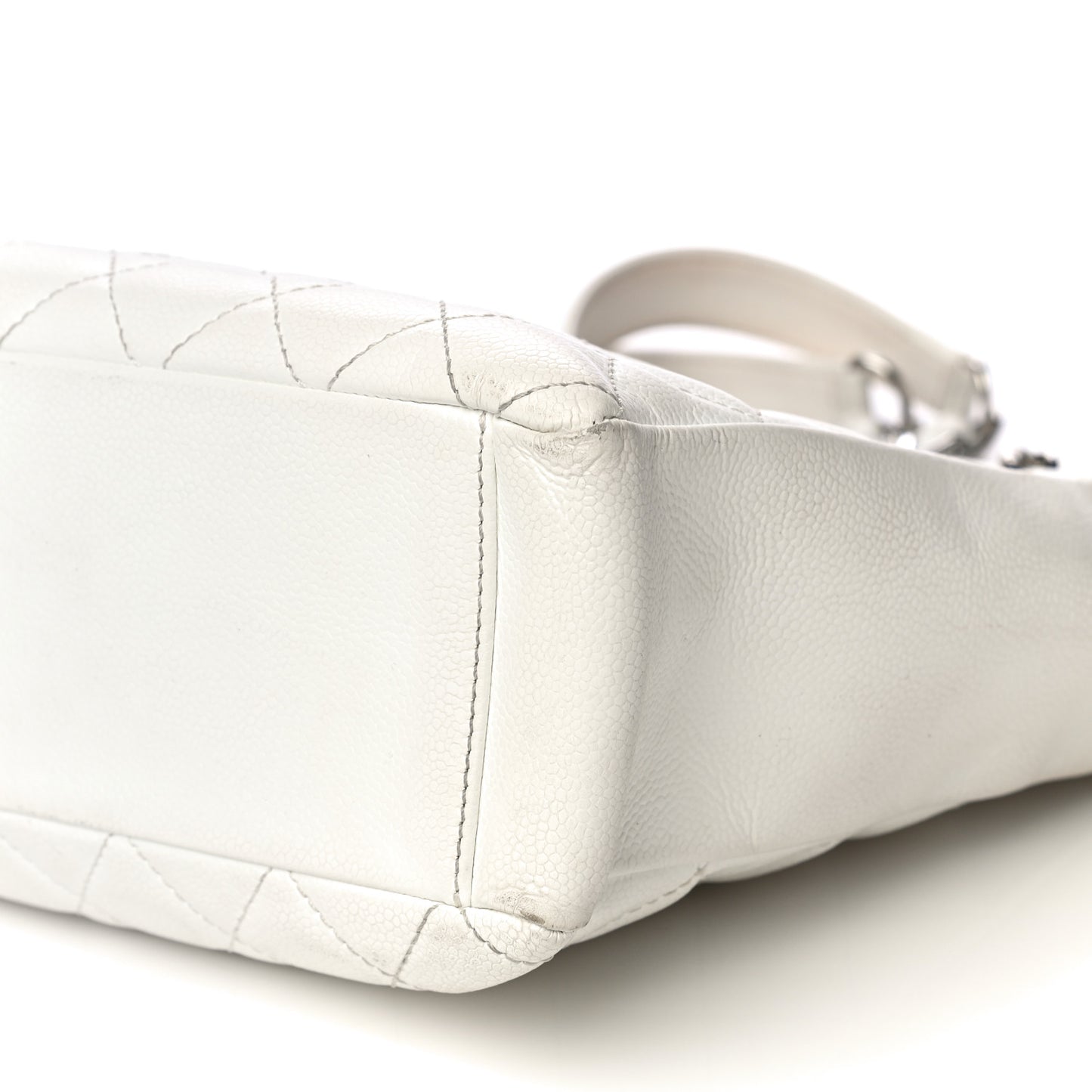 Caviar Quilted Petit Shopping Tote PST White