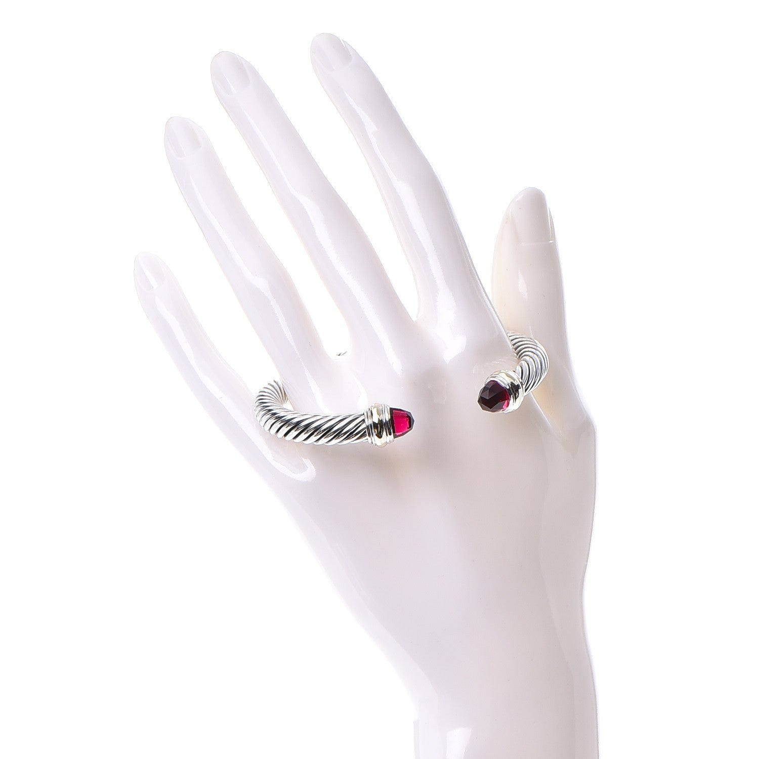 David Yurman Sterling Silver 14K Yellow Gold Pink Tourmaline 7mm Cable Classics Bracelet 2 of 5