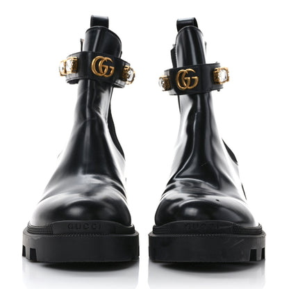 Gucci Calfskin Crystal GG Trip Chelsea Ankle Boots 40.5 Black 2 of 9