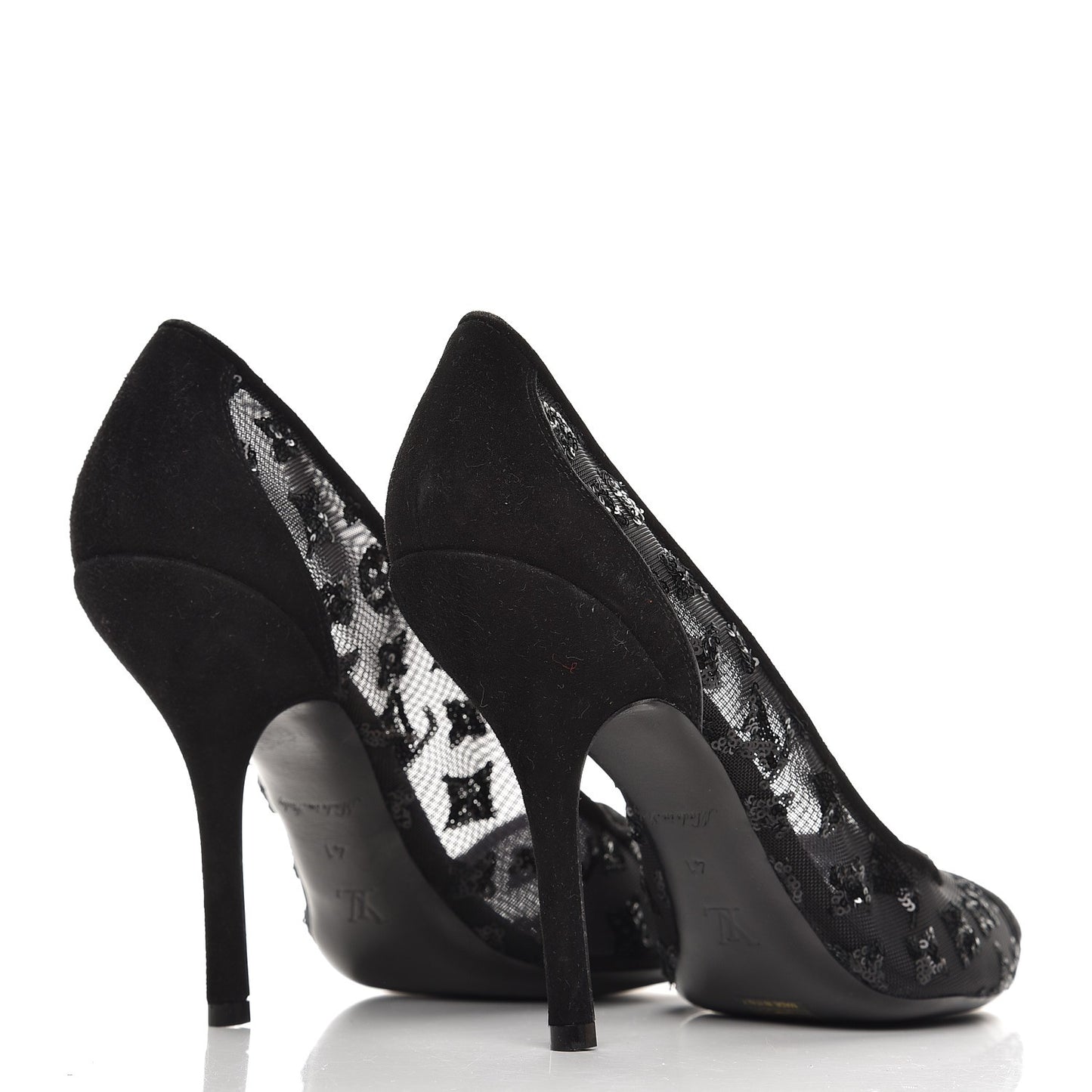 Suede Mesh Sequin Night Call Pumps 41 Black