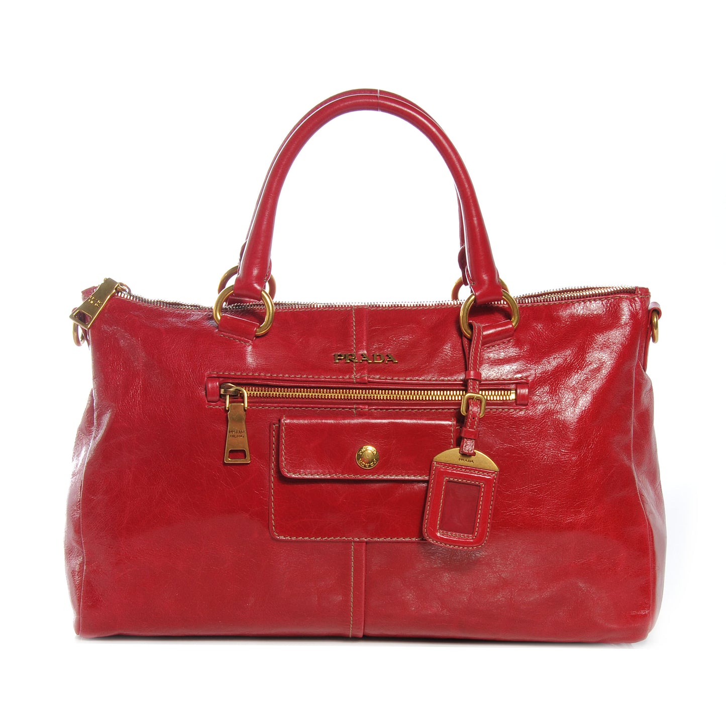 Vitello Shine Shopping Satchel Rosso