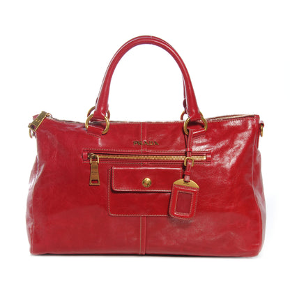 Prada Vitello Shine Shopping Satchel Rosso 1 of 7