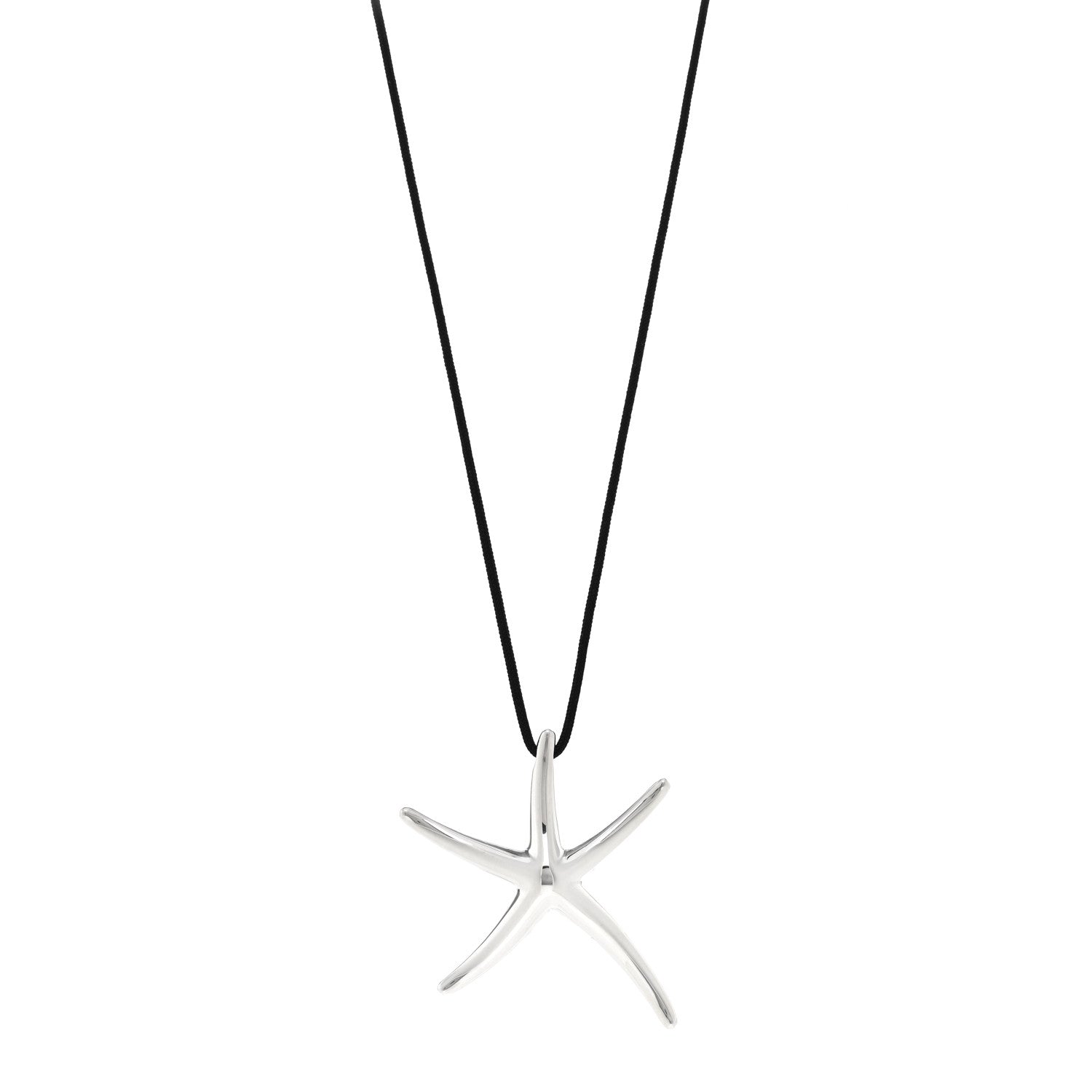 Tiffany Sterling Silver 42mm Elsa Peretti Starfish Pendant Cord Necklace 1 of 5