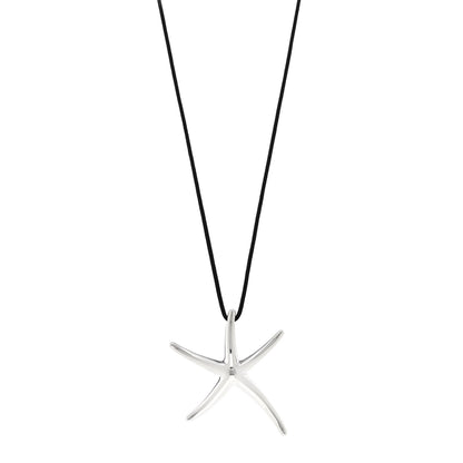 Tiffany Sterling Silver 42mm Elsa Peretti Starfish Pendant Cord Necklace 1 of 5