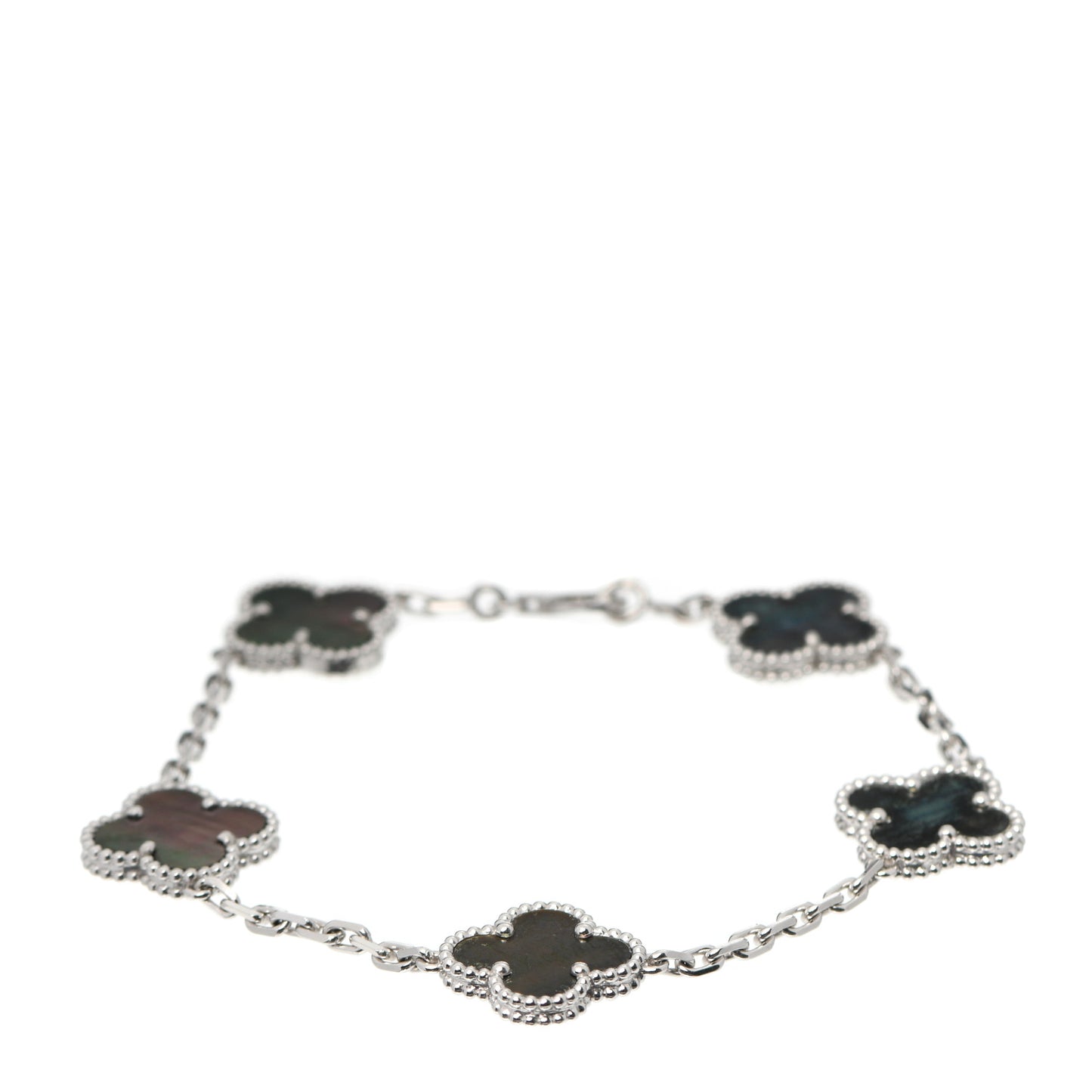 18K White Gold Grey Mother of Pearl 5 Motifs Vintage Alhambra Bracelet
