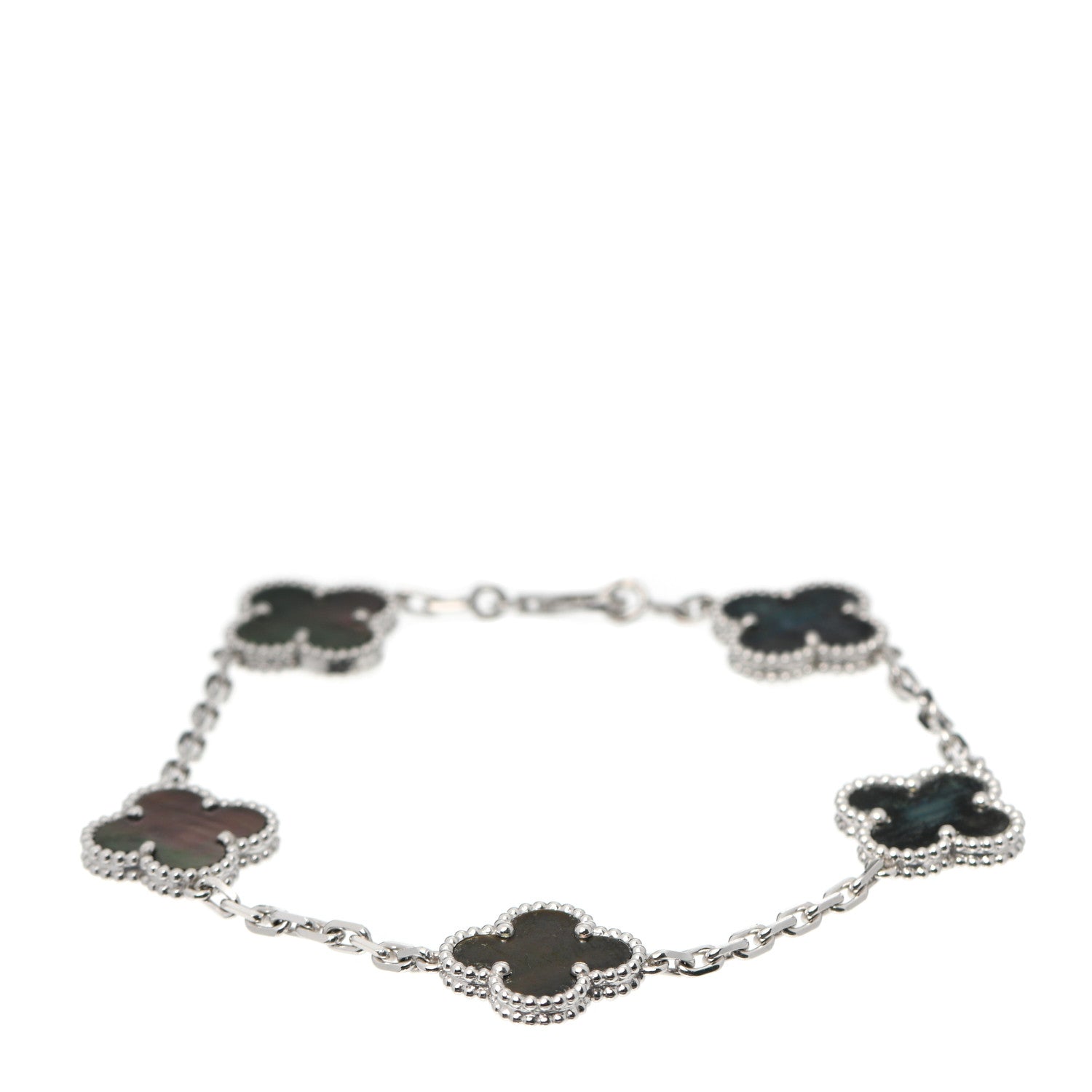 Van Cleef & Arpels 18K White Gold Grey Mother of Pearl 5 Motifs Vintage Alhambra Bracelet 1 of 8