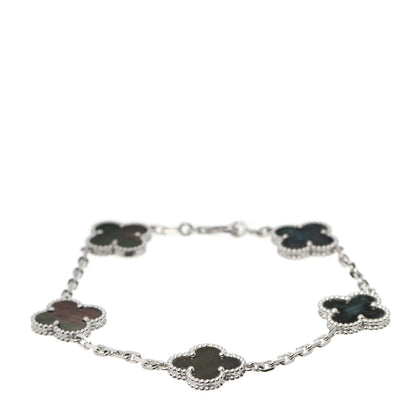 Van Cleef & Arpels 18K White Gold Grey Mother of Pearl 5 Motifs Vintage Alhambra Bracelet 1 of 8