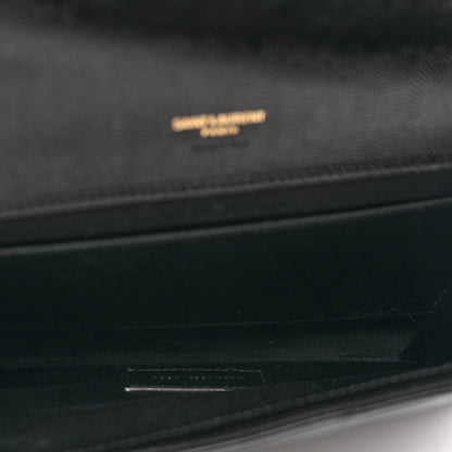 Saint Laurent Grain De Poudre Matelasse Chevron Monogram Envelope Clutch Black 6 of 9