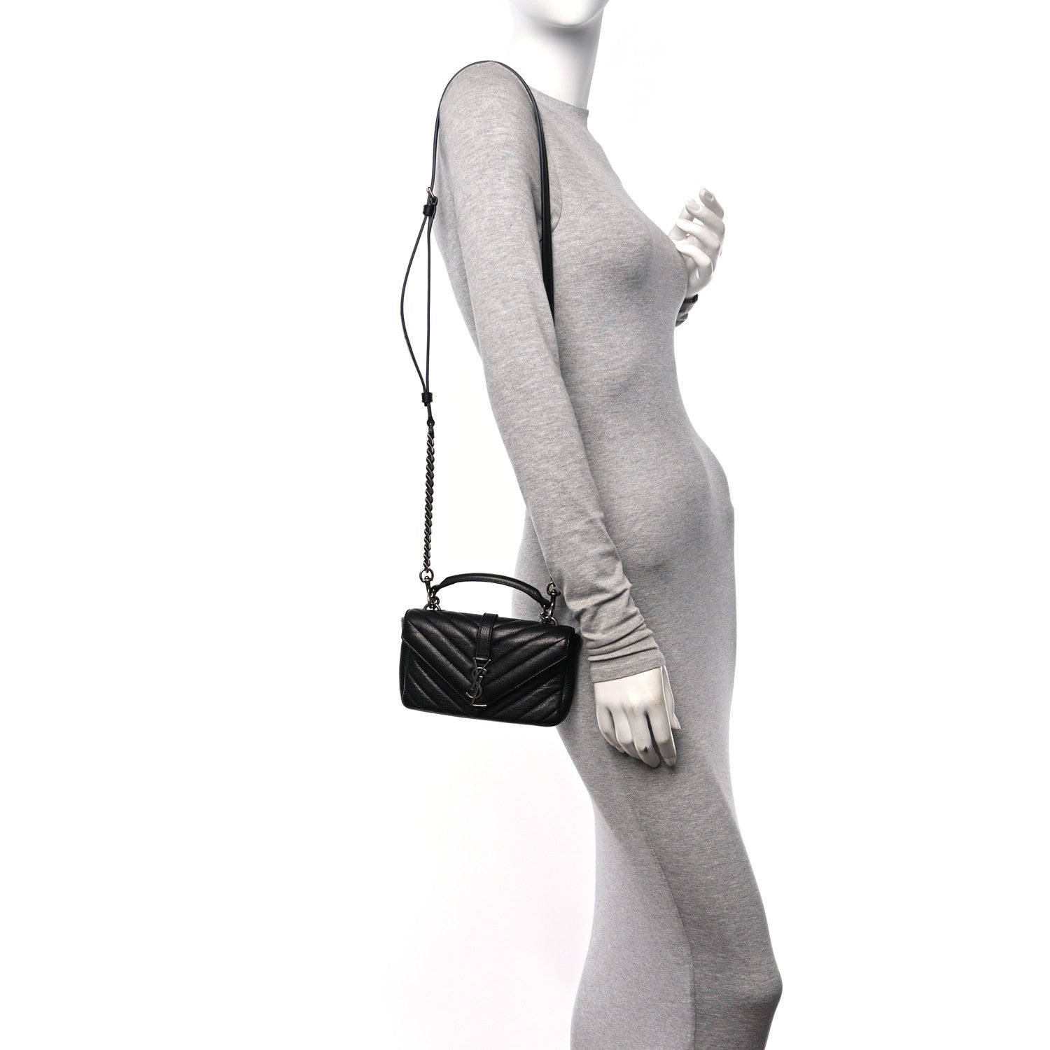 Saint Laurent Sheepskin Matelasse Chevron Monogram College Chain Wallet Coal 2 of 10