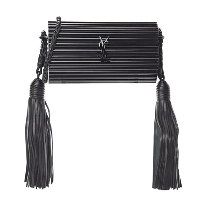 Saint Laurent Ribbed Plexiglass Lambskin Fringe Monogram Opium Box Bag Black 1 of 8