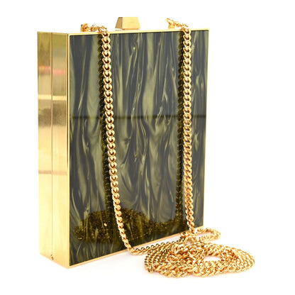 Saint Laurent Plexiglass Monogram Minaudiere Tuxedo Box Clutch Shaded Green Oro Antico 3 of 11