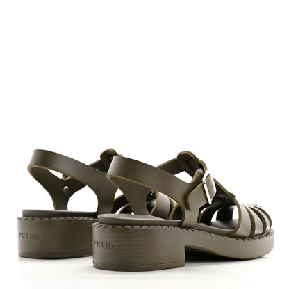 Prada Foam Rubber Metal Triangle Logo 50mm Cage Sandals 40 Militare 4 of 9