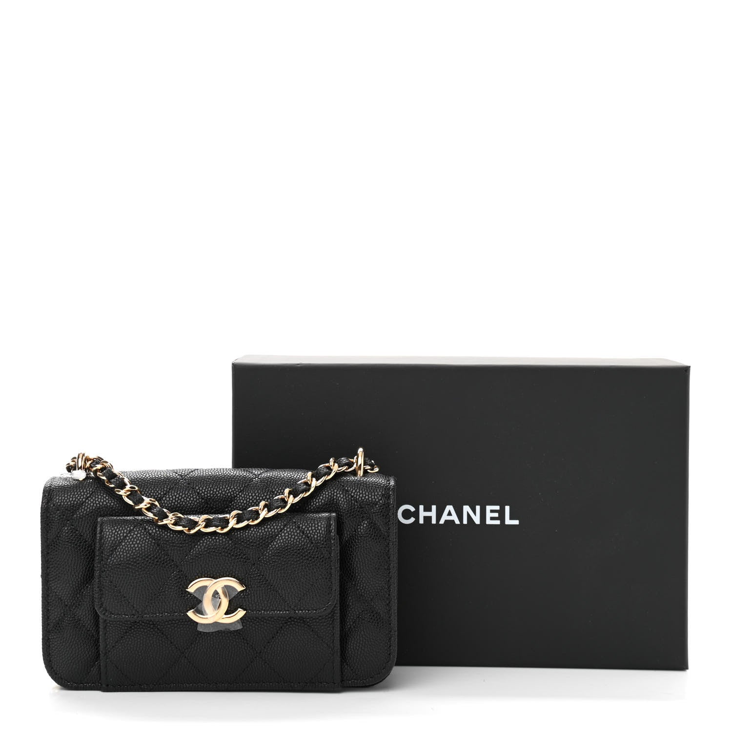 Chanel Caviar Quilted Pocket Twins Clutch With Chain Black 13 of 13