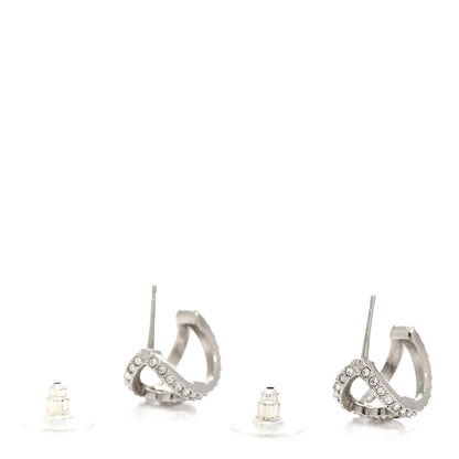 Chanel Crystal Strass CC Double Hoop Earrings Silver 3 of 4