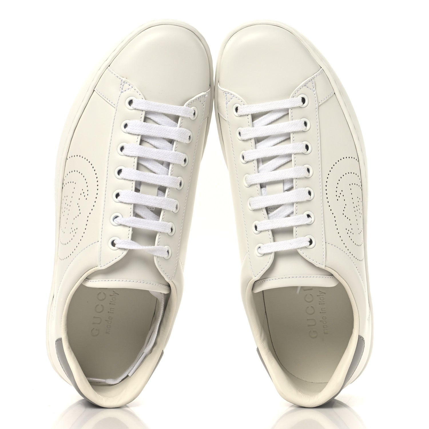 Gucci Calfskin Interlocking G Perforated Mens Ace Sneakers 8 White Grey Sky 2 of 10