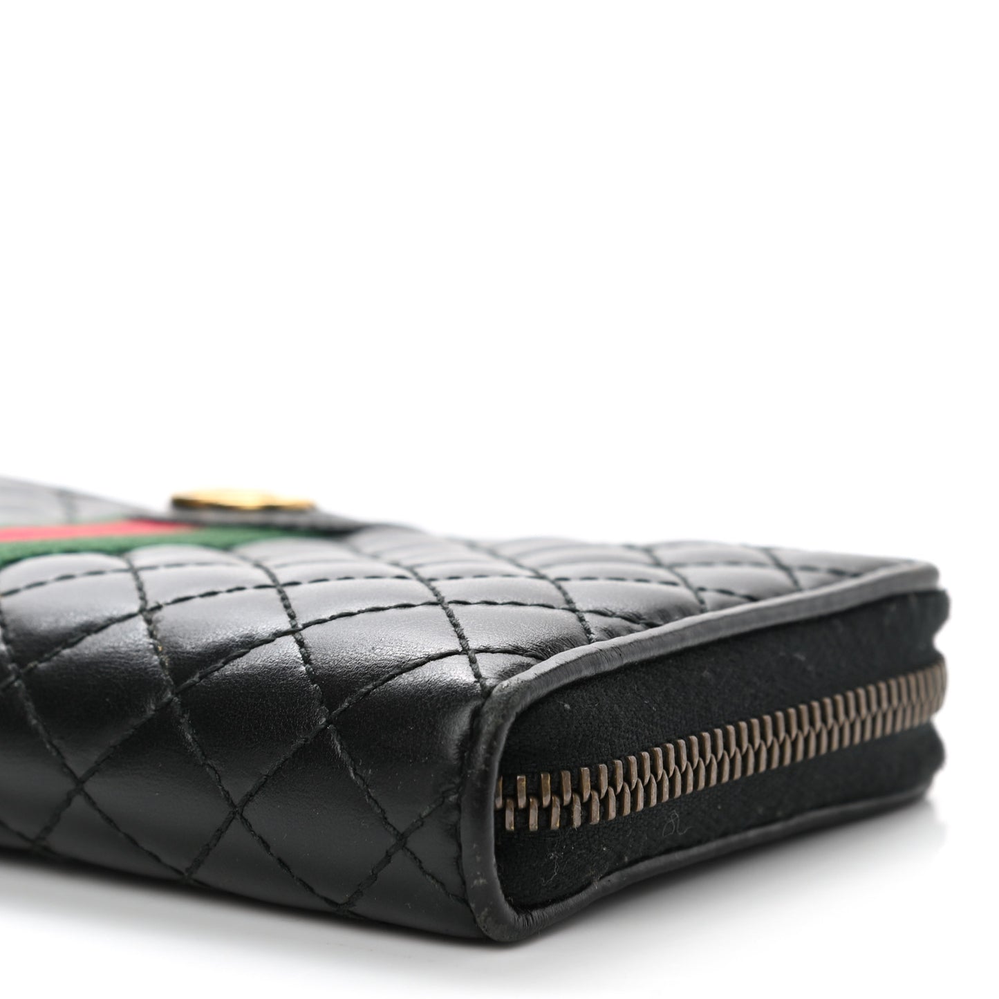 Calfskin Web Trapuntata GG Zip Around Wallet Black