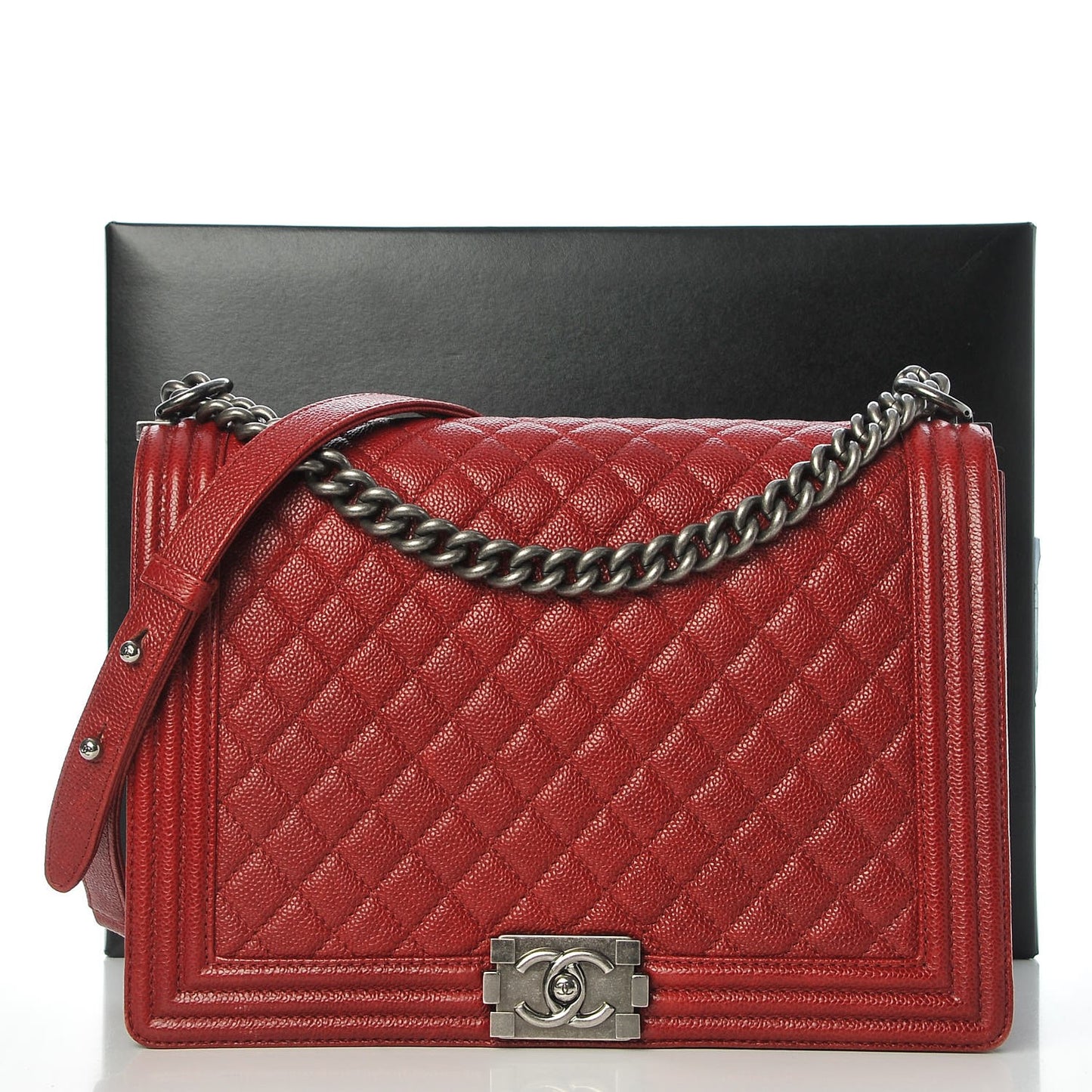 Caviar Quilted Large Boy Flap Dark Red