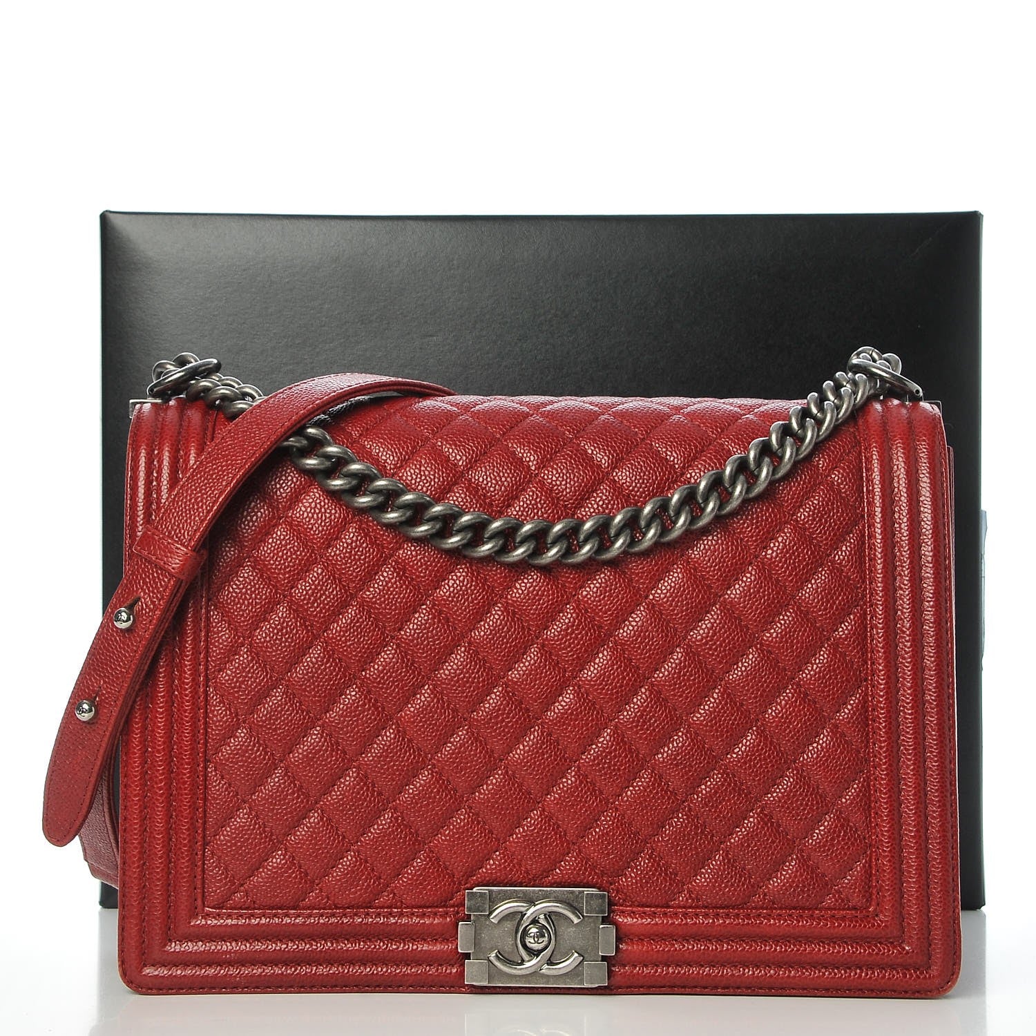 Chanel Caviar Quilted Large Boy Flap Dark Red 10 of 10