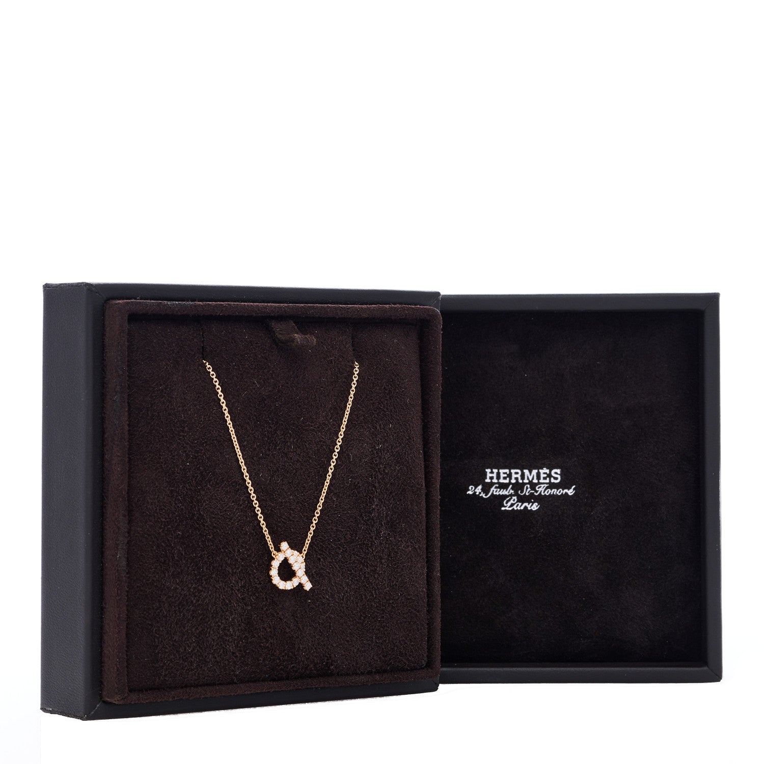Hermes 18K Rose Gold Diamond Finesse Pendant Necklace 5 of 5