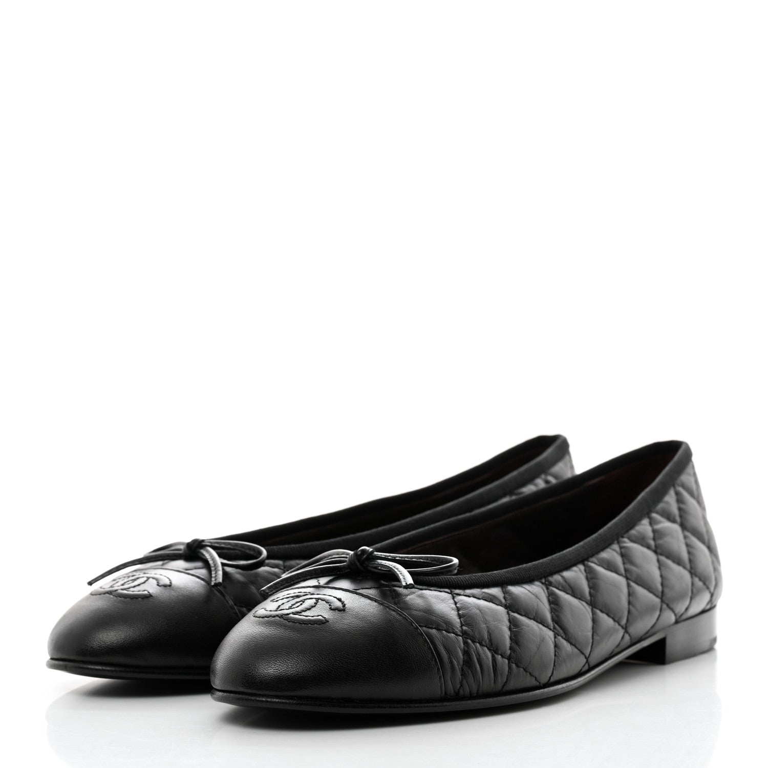 Chanel Aged Calfskin Quilted CC Cap Toe Ballerina Flats 38.5 Black 3 of 9