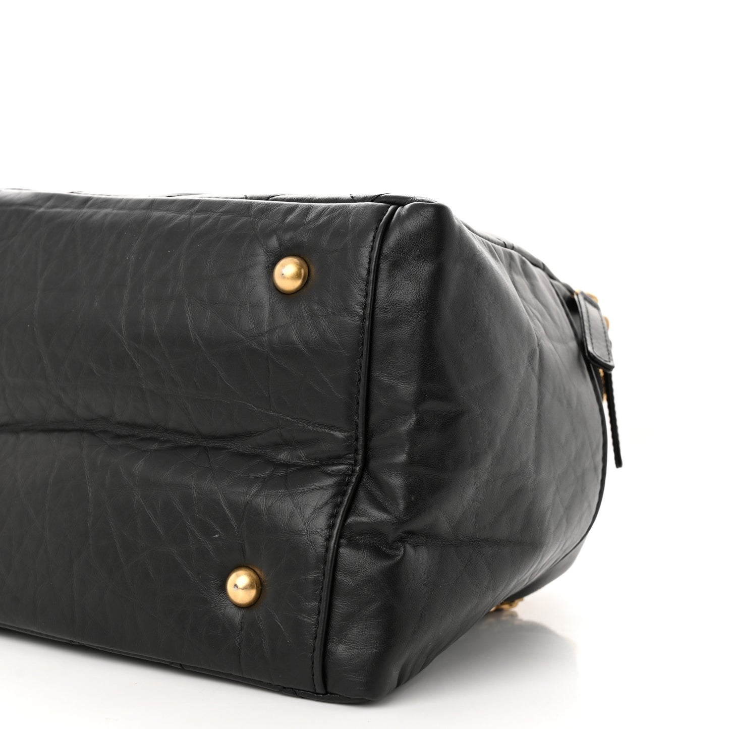 Aged Calfskin Quilted Retro Spirit Small Bowling Bag Black