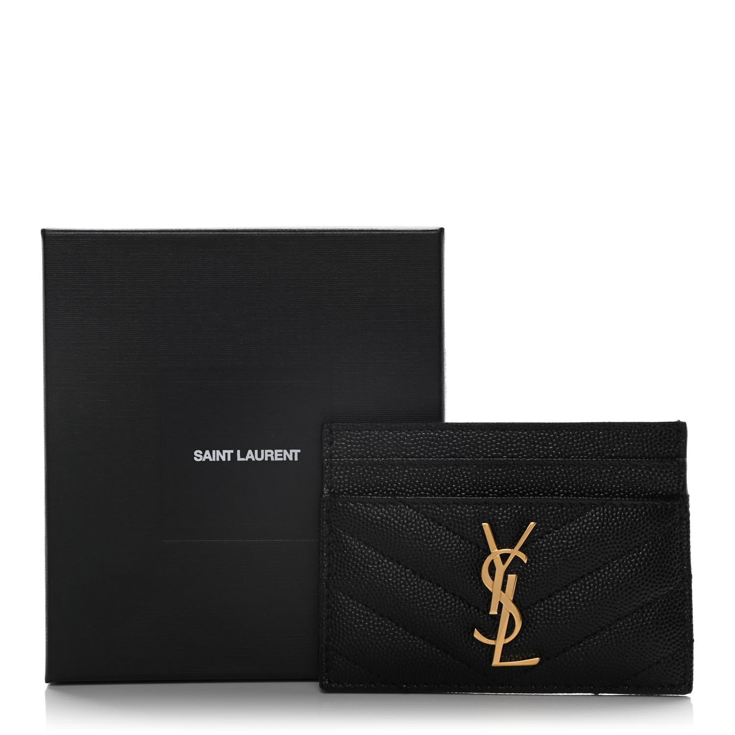 Saint Laurent Grain De Poudre Matelasse Chevron Monogram Credit Card Case Black 7 of 7