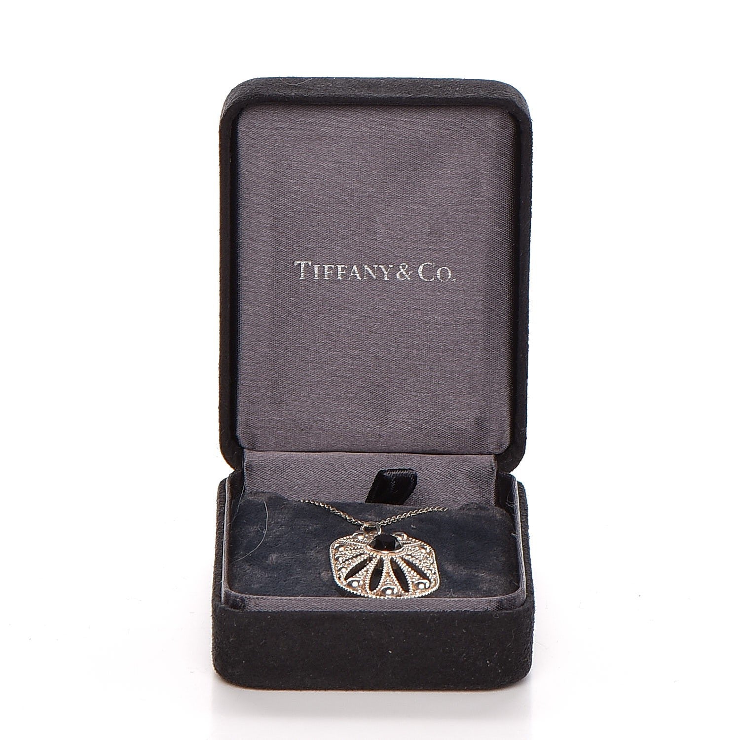 Tiffany Sterling Silver Black Onyx Pearl Ziegfeld Daisy Pendant Necklace 8 of 8