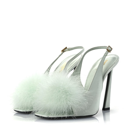 Saint Laurent Crepe Satin Blanco Feathered Sandals 39 Slight Green 4 of 15