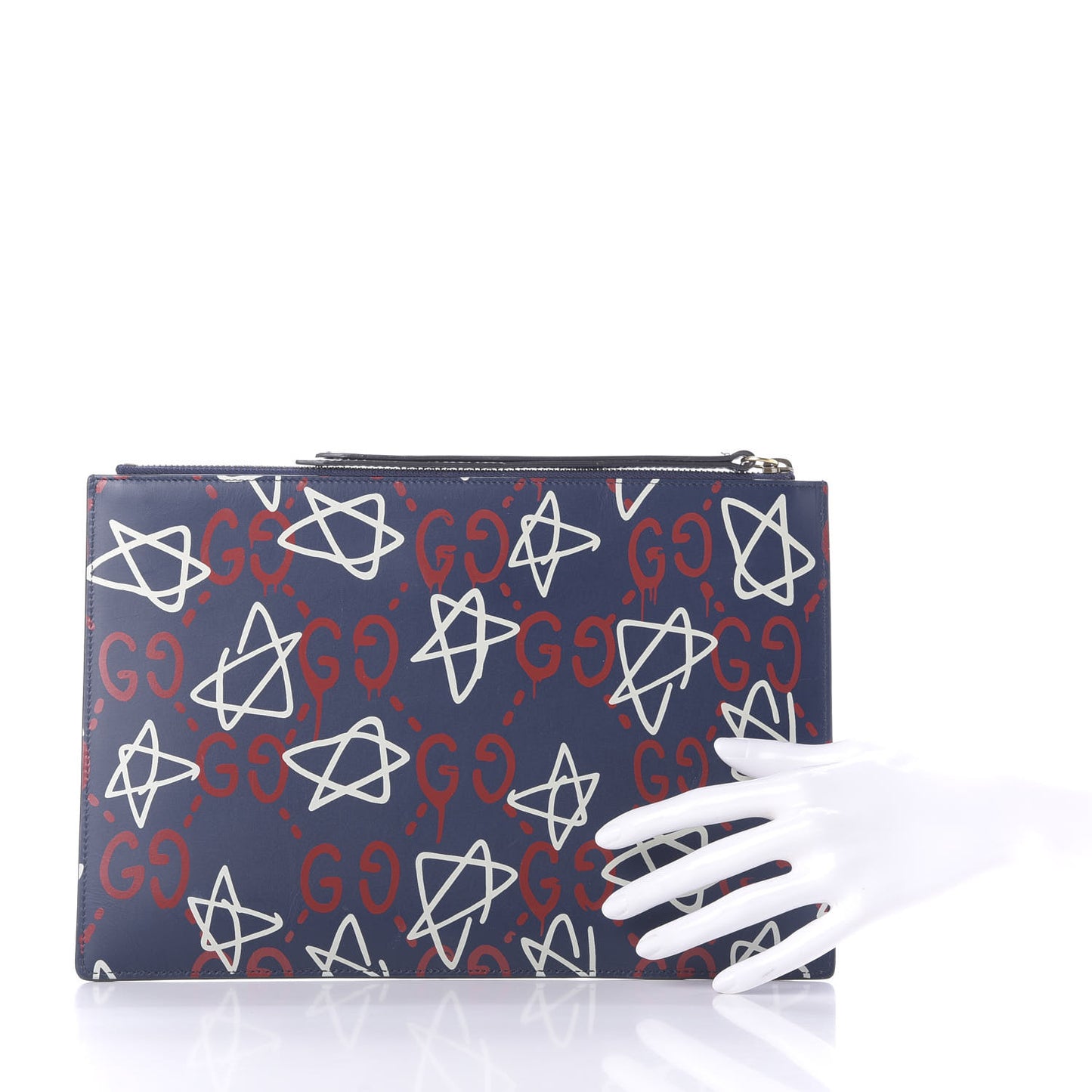 Calfskin GucciGhost Print Pouch Blue Agata Hibiscus Red