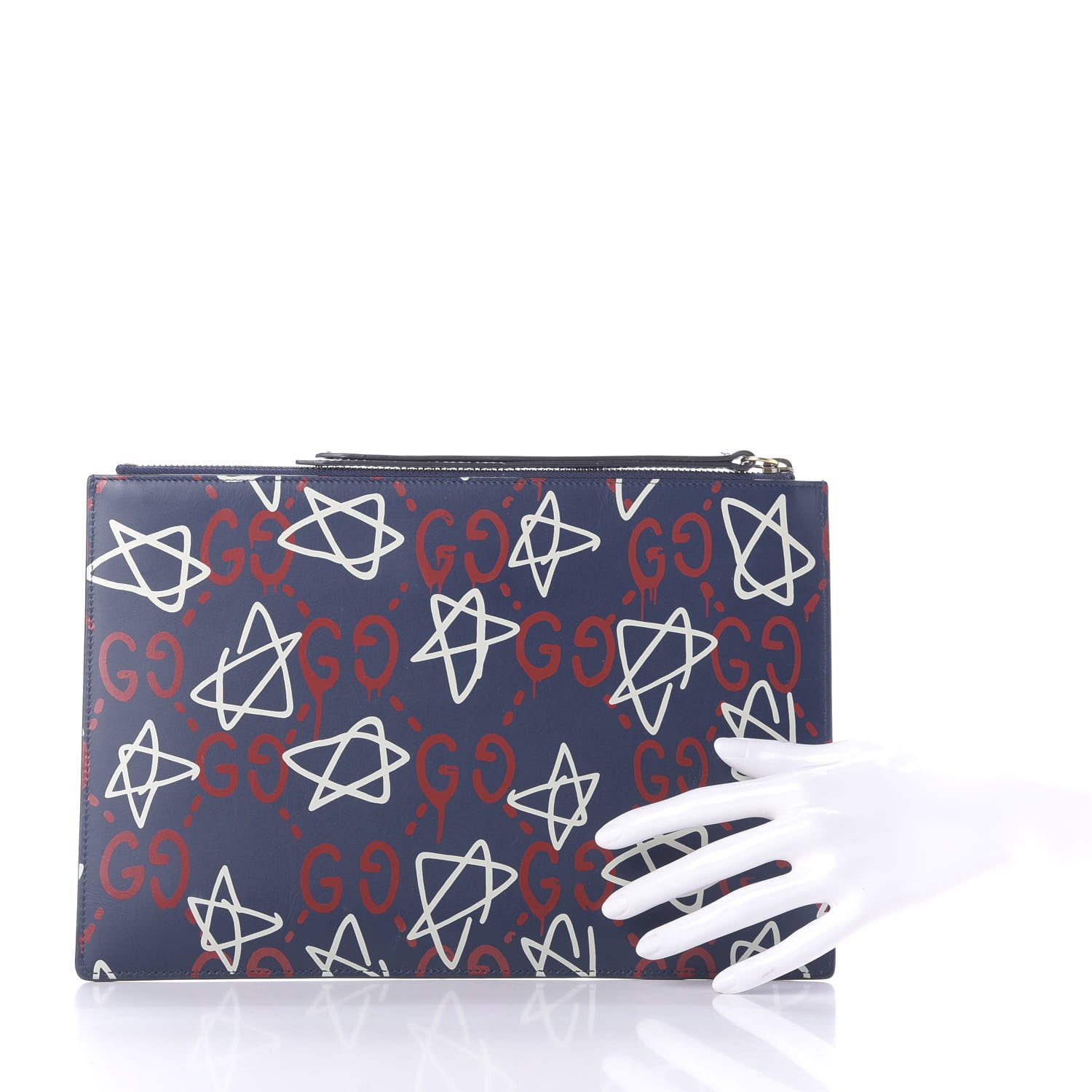 Gucci Calfskin GucciGhost Print Pouch Blue Agata Hibiscus Red 2 of 11