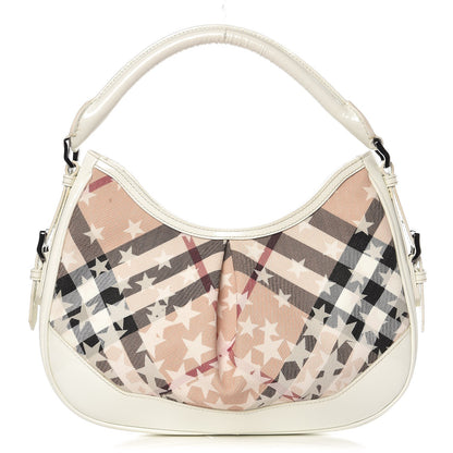 Burberry Patent Supernova Check Stars Small Hernville Hobo White 1 of 12