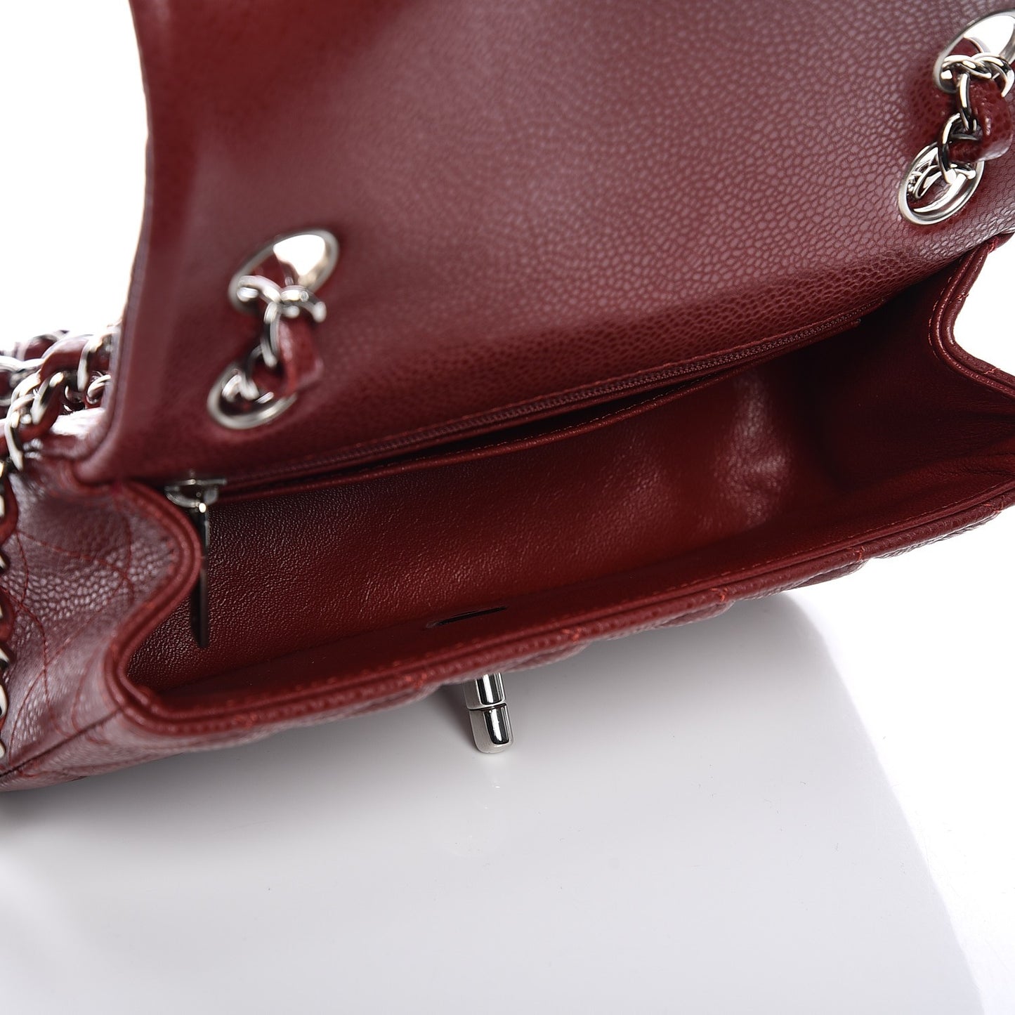 Caviar Quilted Mini Rectangular Flap Dark Red