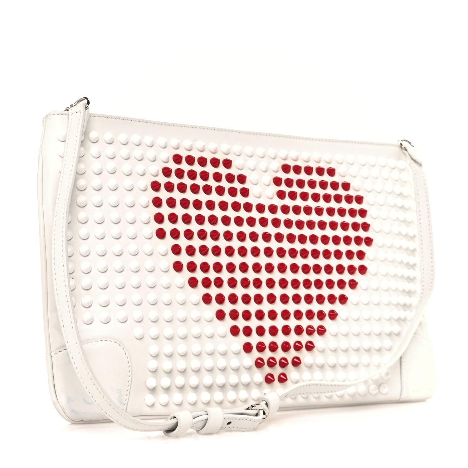 Christian Louboutin Calfskin Panettone Spiked Valentines Clutch Bag White Red 3 of 17