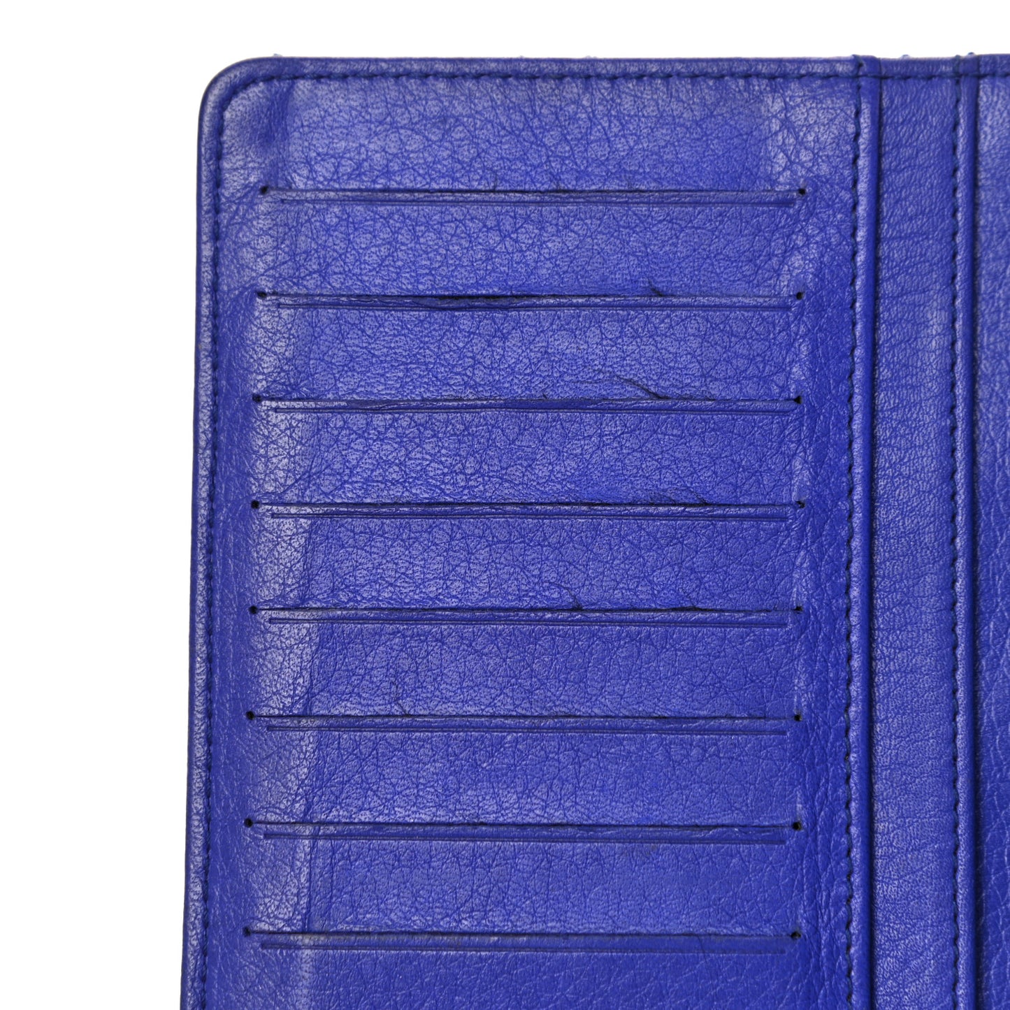 Calfskin Stitched Fancy CC Yen Wallet Blue