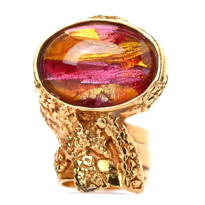 Saint Laurent Glass Cabochon Arty Ovale Ring 6 Gold Pink 1 of 4