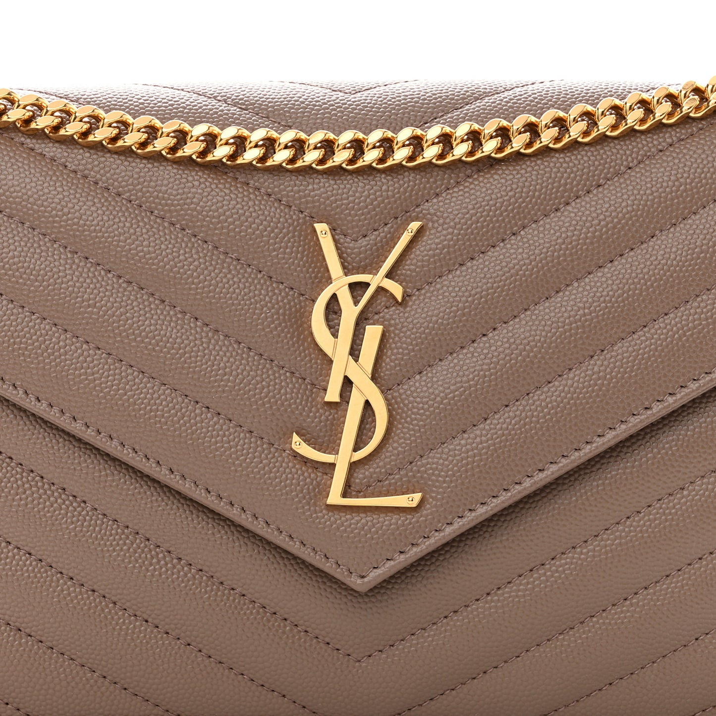 Grain De Poudre Matelasse Chevron Monogram Chain Wallet Taupe