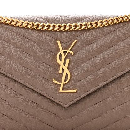 Saint Laurent Grain De Poudre Matelasse Chevron Monogram Chain Wallet Taupe 5 of 14