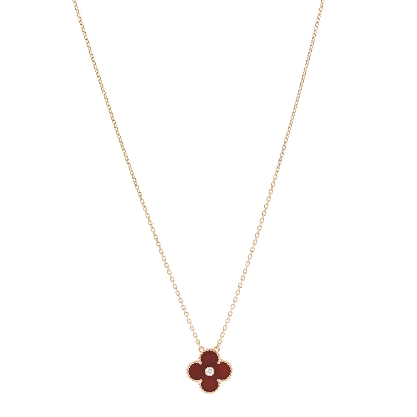 18K Rose Gold Diamond Carnelian Vintage Alhambra Pendant Necklace