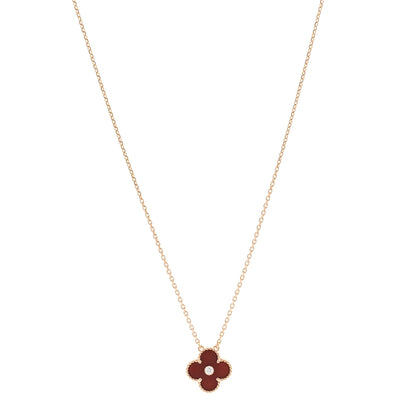 Van Cleef & Arpels 18K Rose Gold Diamond Carnelian Vintage Alhambra Pendant Necklace 1 of 5
