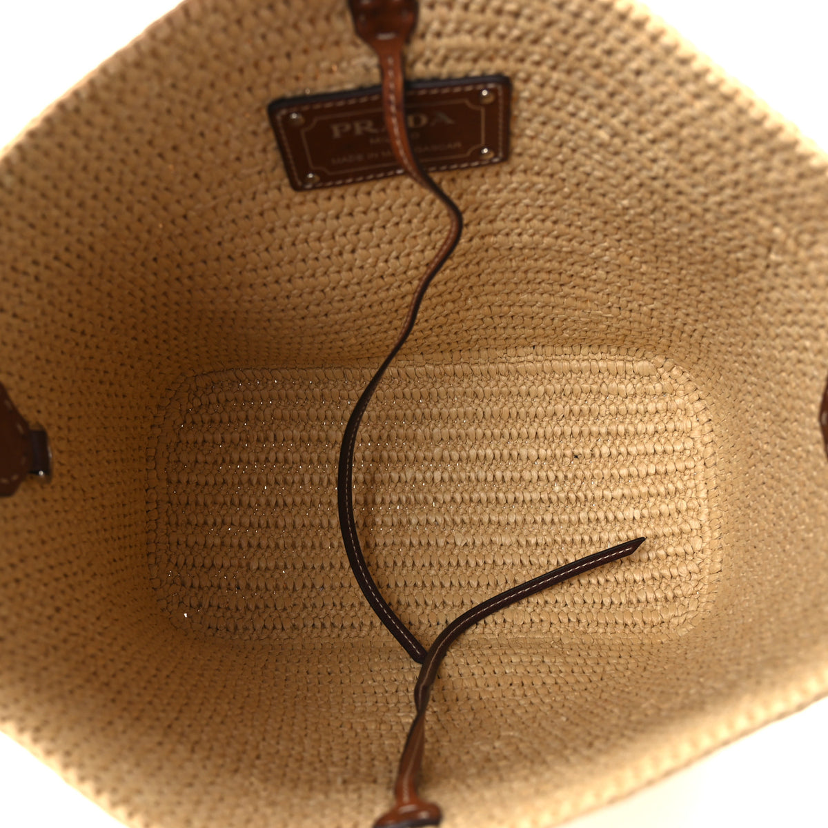 Prada Crochet Vitello Secchiello Bucket Bag Naturale Brandy 6 of 12