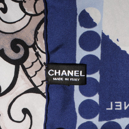 Chanel Silk Dragon CC Scarf Navy 4 of 5