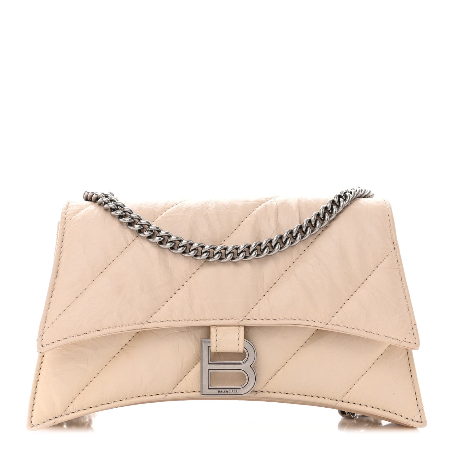 Crushed Calfskin Quilted Small Crush Chain Bag Sand Beige