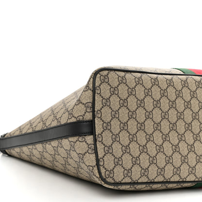 Gucci GG Supreme Monogram Web Medium Zippered Tote Beige Black 9 of 12