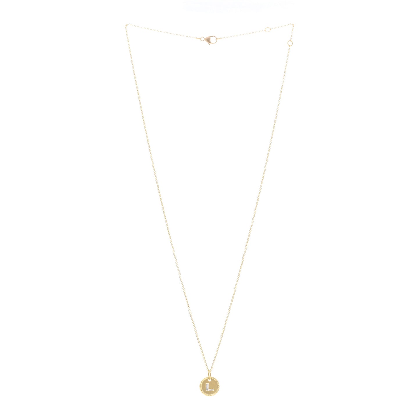 18K Yellow Gold Diamond Initial L Charm Pendant Necklace