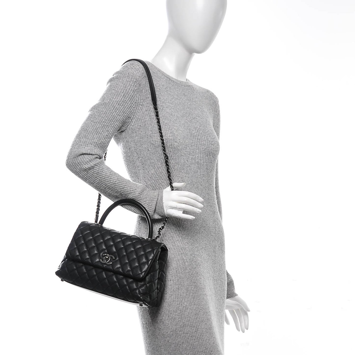 Caviar Quilted Small Coco Handle Flap Black