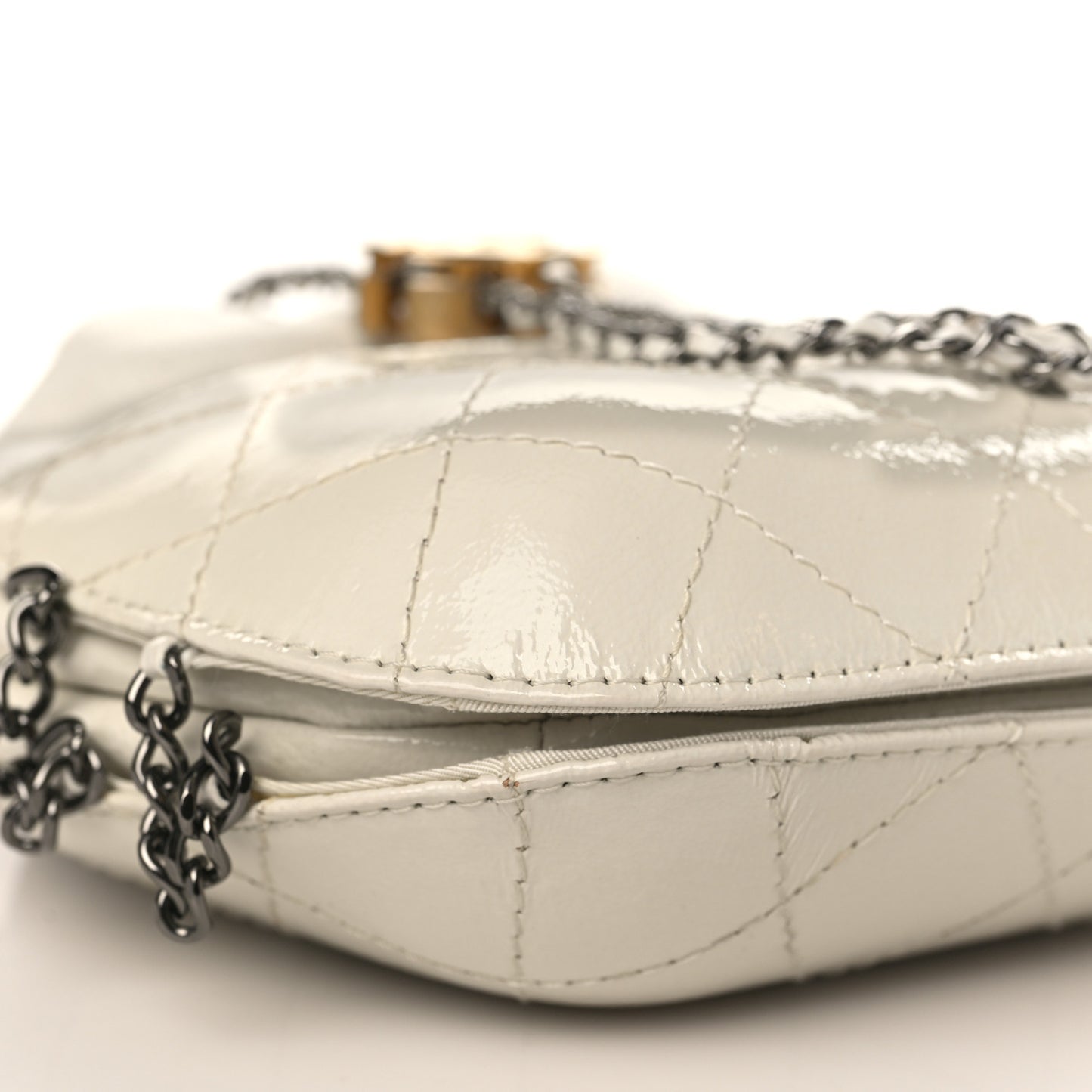 Patent Goatskin Quilted Small Gabrielle Bucket White