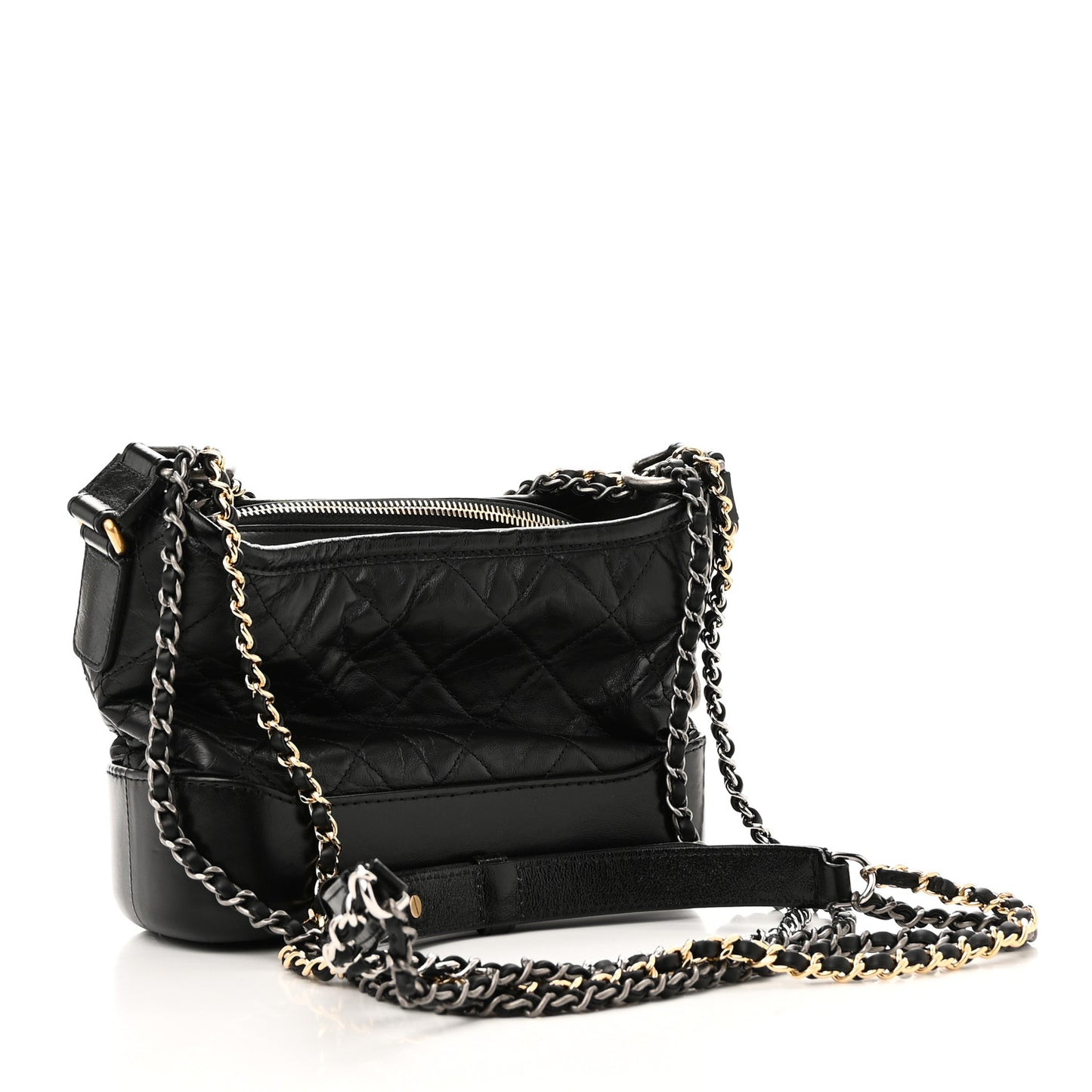Aged Calfskin Quilted Charms Small Gabrielle Hobo Black